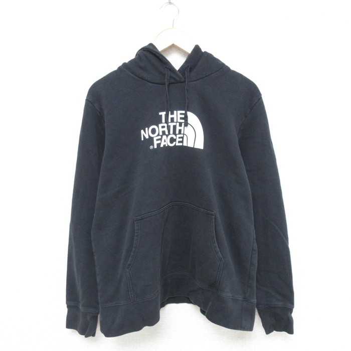 L★古着 ノースフェイス THE NORTH FACE 長袖 スウェット パーカー レディース ビッグロゴ 黒 ブラック 25may23 中古 メンズ スエット トレーナー トップス