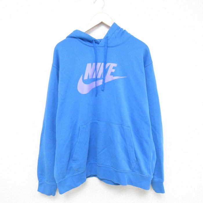 XL★古着 ナイキ NIKE 長袖 スウェット パーカー メンズ ビッグロゴ 大きいサイズ 青 ブルー 25may23 中古 スエット トレーナー トップス