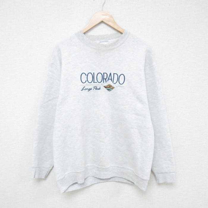 M★古着 オニータ ONEITA 長袖 スウェット メンズ 90年代 90s コロラド 刺繍 クルーネック USA製 薄グレー 霜降り 25may23 中古 スエット トレーナー トップス