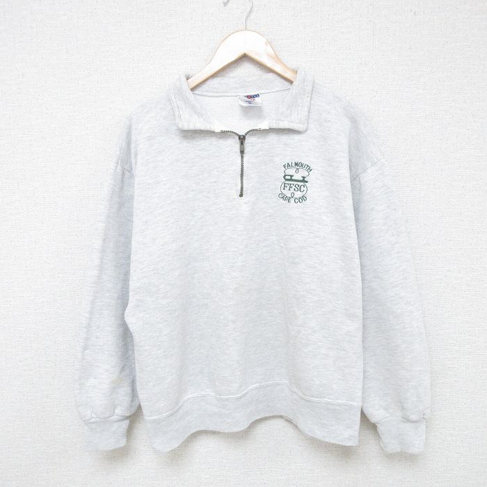 L★古着 ジャージーズ 長袖 ハーフジップ スウェット メンズ 90年代 90s FFSC USA製 薄グレー 霜降り 25may27 中古 スエット トレーナー トップス