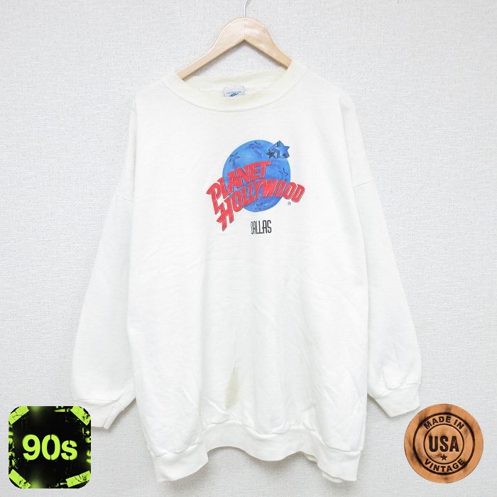 プラネットハリウッド 90s 長袖スウェット ダラス ホワイト XL | 古着