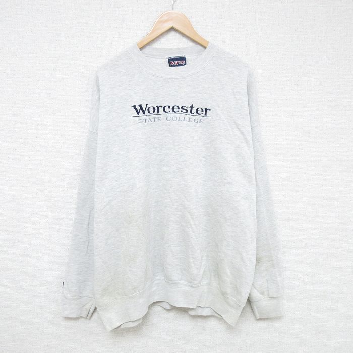 【50%OFF】XL★古着 ジャンスポーツ 長袖 スウェット メンズ 90年代 90s ウスター 刺繍 大きいサイズ クルーネック USA製 グレー 霜降り 25may27 中古 スエット トレーナー トップス