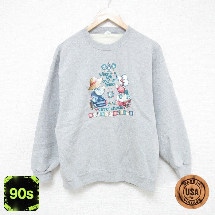 90s 長袖スウェット 人形 グレー M | 古着