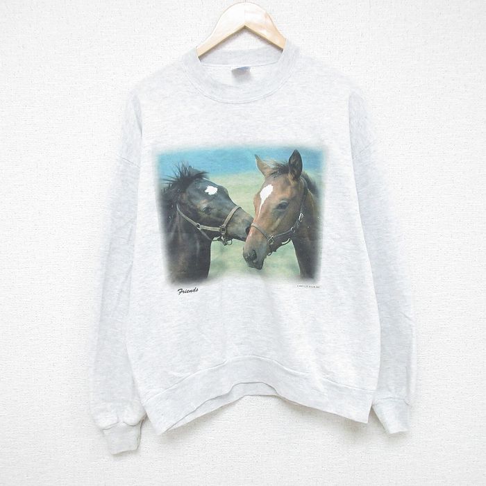 【20%OFF】L★古着 ジャージーズ 長袖 スウェット メンズ 90年代 90s 馬 クルーネック USA製 グレー 霜降り 25may27 中古 スエット トレーナー トップス