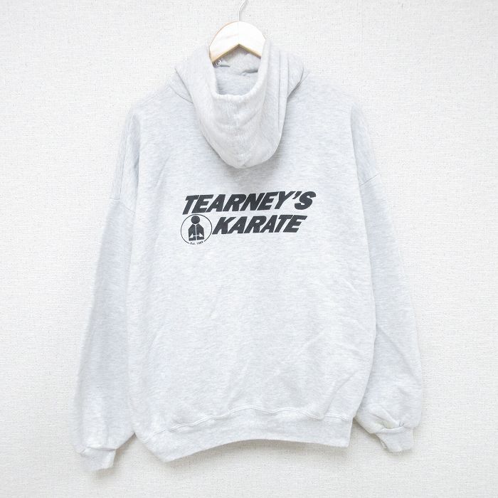 XL★古着 ジャージーズ 長袖 スウェット パーカー メンズ 90年代 90s TEARNEYS 空手 大きいサイズ USA製 薄グレー 霜降り 25may27 中古 スエット トレーナー トップス