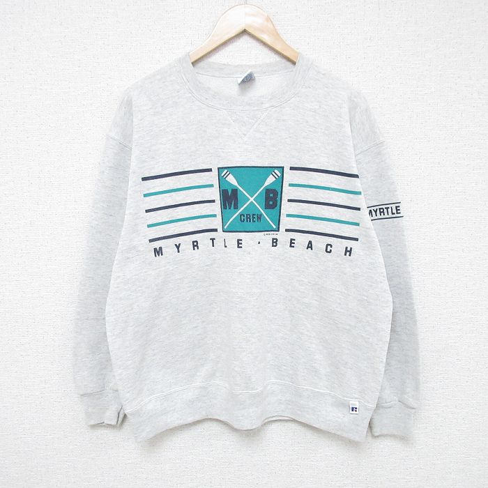 【20%OFF】L★古着 ラッセル 長袖 スウェット メンズ 90年代 90s マートルビーチ クルーネック USA製 グレー 霜降り 【spe】 25may27 中古 スエット トレーナー トップス