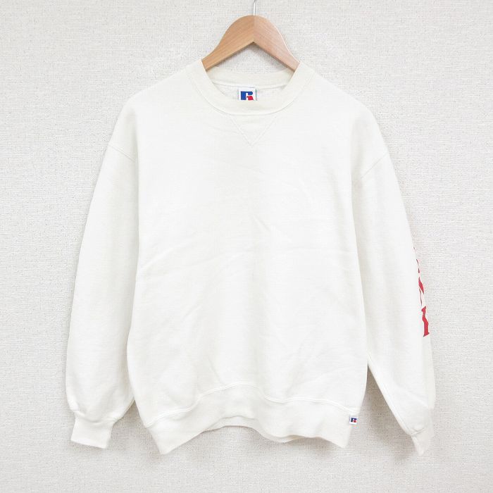 M★古着 ラッセル 長袖 スウェット メンズ 90年代 90s トランプ クルーネック USA製 白 ホワイト 【spe】 25may27 中古 スエット トレーナー トップス