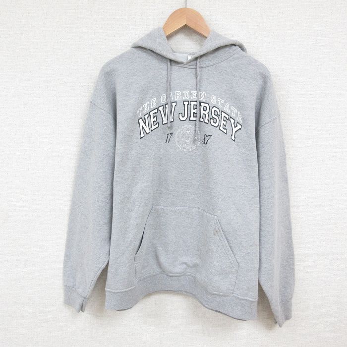 【50%OFF】L★古着 ラッセル 長袖 スウェット パーカー メンズ ニュージャージー グレー 霜降り 25may27 中古 スエット トレーナー トップス