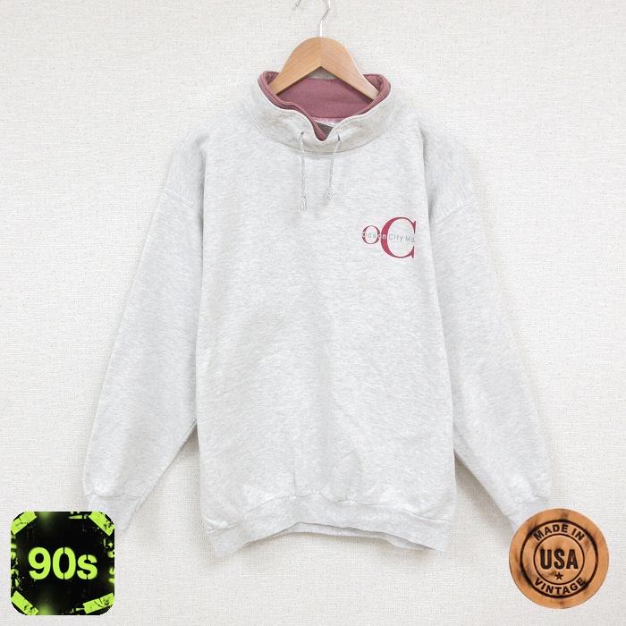 90s モックネックスウェット 霜降り グレー L | 古着
