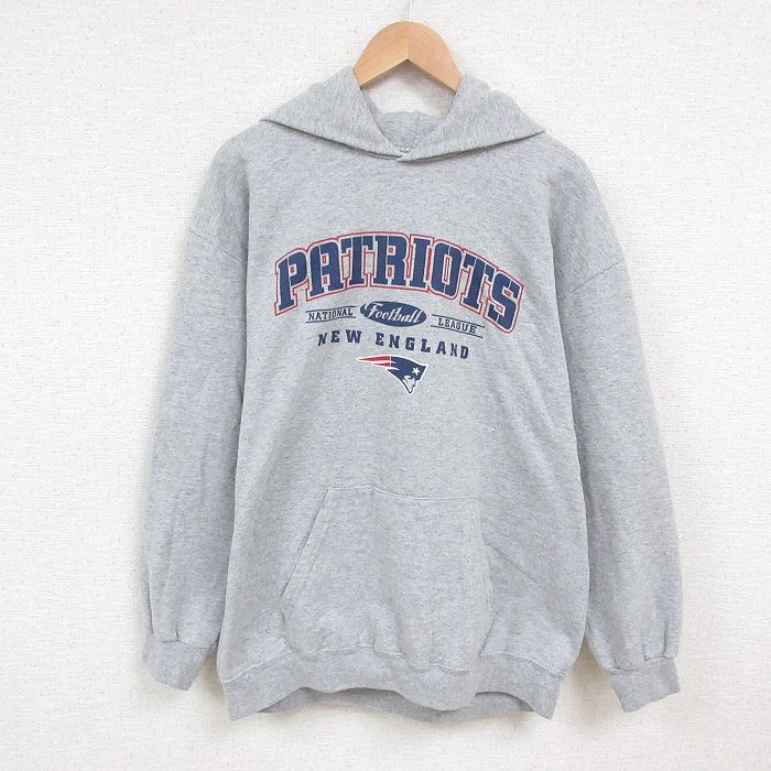 【50%OFF】XL★古着 長袖 スウェット パーカー メンズ 00年代 00s NFL ニューイングランドペイトリオッツ グレー 霜降り アメフト スーパーボウル 25may27 中古 スエット トレーナー トップス
