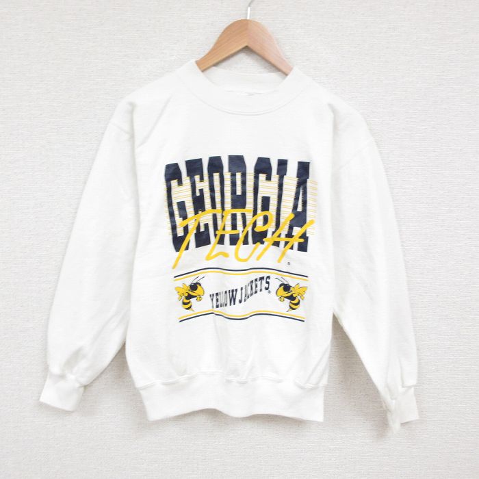 【50%OFF】S★古着 長袖 スウェット メンズ 90年代 90s ジョージアテック クルーネック USA製 白 ホワイト 25may27 中古 スエット トレーナー トップス
