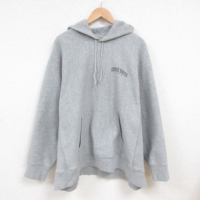 【20%OFF】XL★古着 エディーバウアー 長袖 スウェット パーカー メンズ ワンポイントロゴ 大きいサイズ グレー 霜降り 25may27 中古 スエット トレーナー トップス