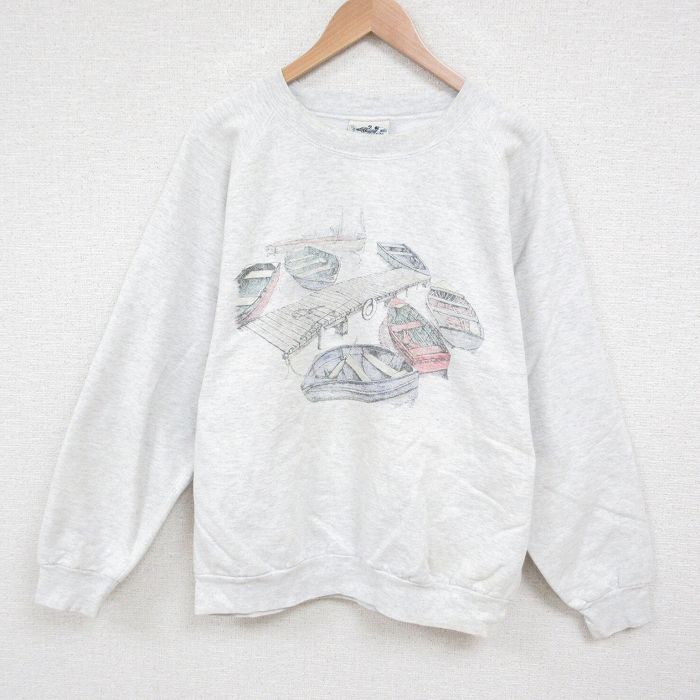 XL★古着 長袖 スウェット メンズ 00年代 00s ボート クルーネック 薄グレー 霜降り 25may27 中古 スエット トレーナー トップス