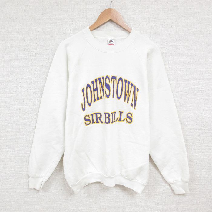 【50%OFF】L★古着 フルーツオブザルーム 長袖 スウェット メンズ 90年代 90s JOHN クルーネック USA製 白 ホワイト 25may27 中古 スエット トレーナー トップス