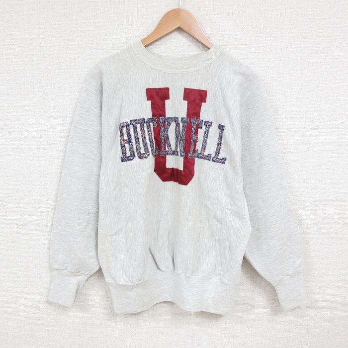 【50%OFF】L★古着 長袖 スウェット メンズ 90年代 90s U USA製 クルーネック 薄グレー 霜降り 25may27 中古 スエット トレーナー トップス