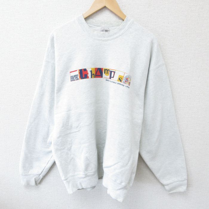 【50%OFF】XL★古着 フルーツオブザルーム 長袖 スウェット メンズ 90年代 90s ChAmPs クルーネック USA製 薄グレー 霜降り 25may28 中古 スエット トレーナー トップス