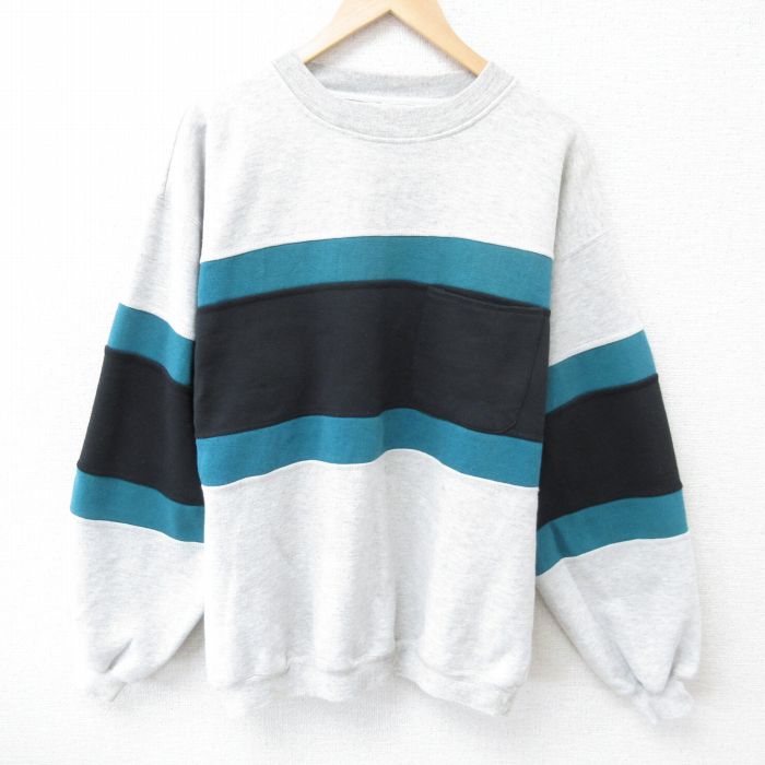 【20%OFF】L★古着 長袖 スウェット メンズ 90年代 90s クルーネック 薄グレー他 霜降り 25may28 中古 スエット トレーナー トップス
