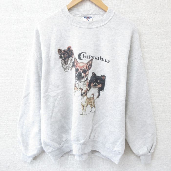 XL★古着 ジャージーズ 長袖 スウェット メンズ 90年代 90s チワワ クルーネック USA製 薄グレー 霜降り 25may28 中古 スエット トレーナー トップス