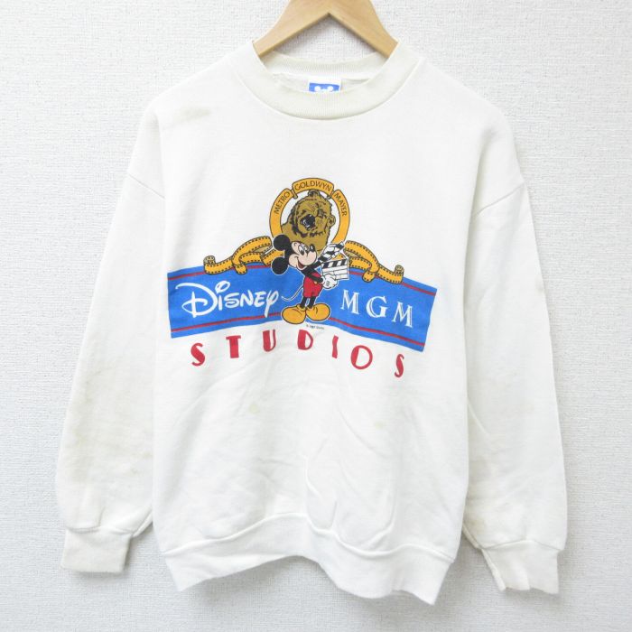 L★古着 長袖 スウェット メンズ 80年代 80s ディズニー DISNEY ミッキー MICKEY MOUSE クルーネック USA製 白 ホワイト 25may28 中古 スエット トレーナー トップス