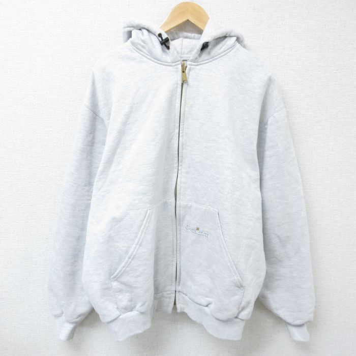 【20%OFF】XL★古着 カーハート Carhartt 長袖 フルジップ スウェット パーカー メンズ 大きいサイズ 薄グレー 内側サーマル 霜降り 【spe】 25may28 中古 スエット トレーナー トップス