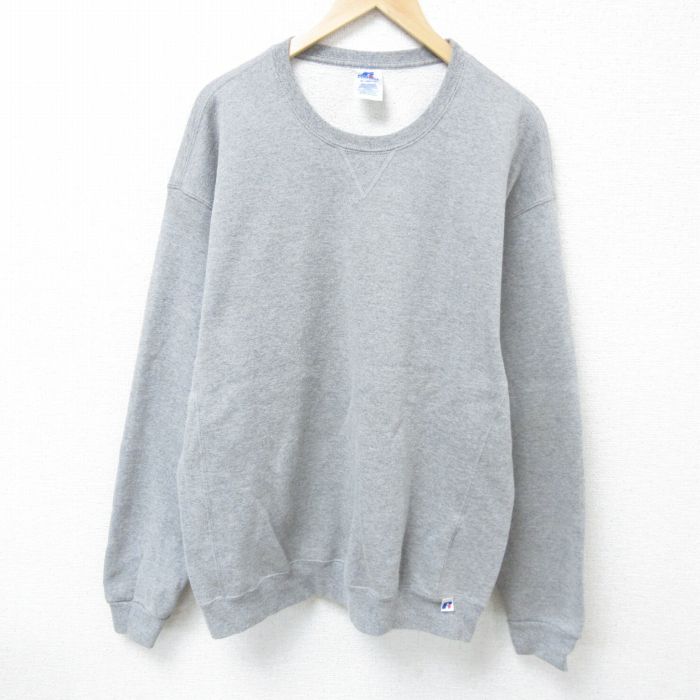 【50%OFF】XL★古着 ラッセル 長袖 スウェット メンズ 00年代 00s 無地 クルーネック グレー 霜降り 25may28 中古 スエット トレーナー トップス