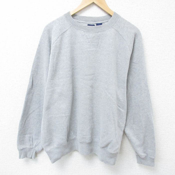 XL★古着 ギャップ GAP 長袖 スウェット メンズ 00年代 00s 無地 ラグラン クルーネック グレー 霜降り 25may28 中古 スエット トレーナー トップス