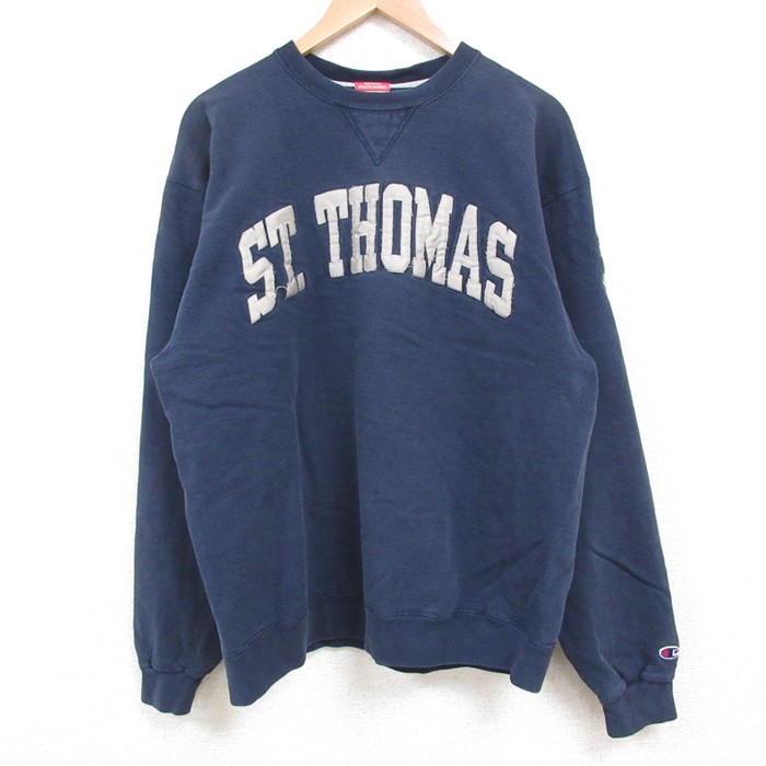 L★古着 チャンピオン champion 長袖 スウェット メンズ 00年代 00s THOMAS クルーネック 紺 ネイビー 25may29 中古 スエット トレーナー トップス