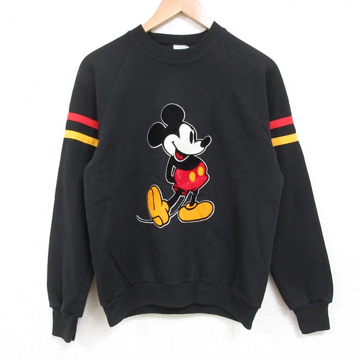 【20%OFF】S★古着 長袖 スウェット メンズ 80年代 80s ディズニー DISNEY ミッキー MICKEY MOUSE ラグラン クルーネック USA製 黒 ブラック 【spe】 25may29 中古 スエット トレーナー トップス