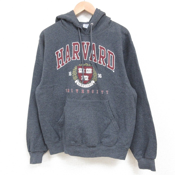 M★古着 ジャージーズ 長袖 スウェット パーカー メンズ 00年代 00s ハーバード 濃グレー 霜降り 25may29 中古 スエット トレーナー トップス