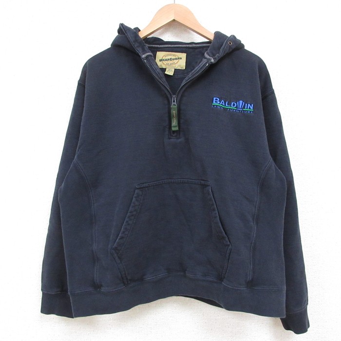 L★古着 Wear Guard 長袖 ハーフジップ スウェット パーカー メンズ 00年代 00s BALD コットン 濃紺 ネイビー 25may29 中古 スエット トレーナー トップス