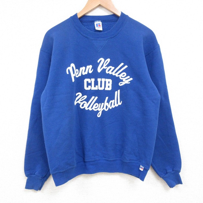 M★古着 ラッセル 長袖 スウェット メンズ 80年代 80s バレーボール クルーネック USA製 青 ブルー 25may29 中古 スエット トレーナー トップス