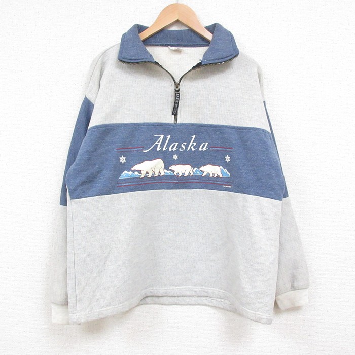 【50%OFF】L★古着 長袖 ハーフジップ スウェット メンズ 00年代 00s アラスカ USA製 グレー他 25may29 中古 スエット トレーナー トップス