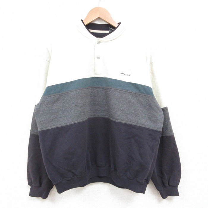 【50%OFF】L★古着 ピエールカルダン pierre cardin 長袖 スウェット メンズ 90年代 90s ヘンリーネック 薄グレー他 25may29 中古 スエット トレーナー トップス