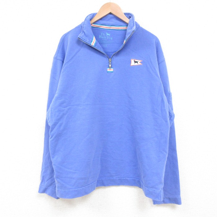 【50%OFF】XL★古着 長袖 ハーフジップ スウェット メンズ The Black Dog コットン 青系 ブルー 25may29 中古 スエット トレーナー トップス