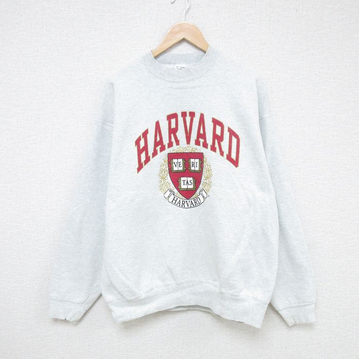 【50%OFF】XL★古着 長袖 スウェット メンズ 90年代 90s ハーバード クルーネック 薄グレー 霜降り 25may28 中古 スエット トレーナー トップス