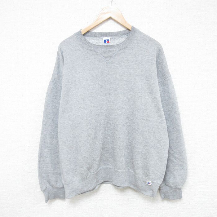 XL★古着 ラッセル 長袖 スウェット メンズ 90年代 90s 無地 クルーネック USA製 グレー 霜降り 【spe】 25may28 中古 スエット トレーナー トップス