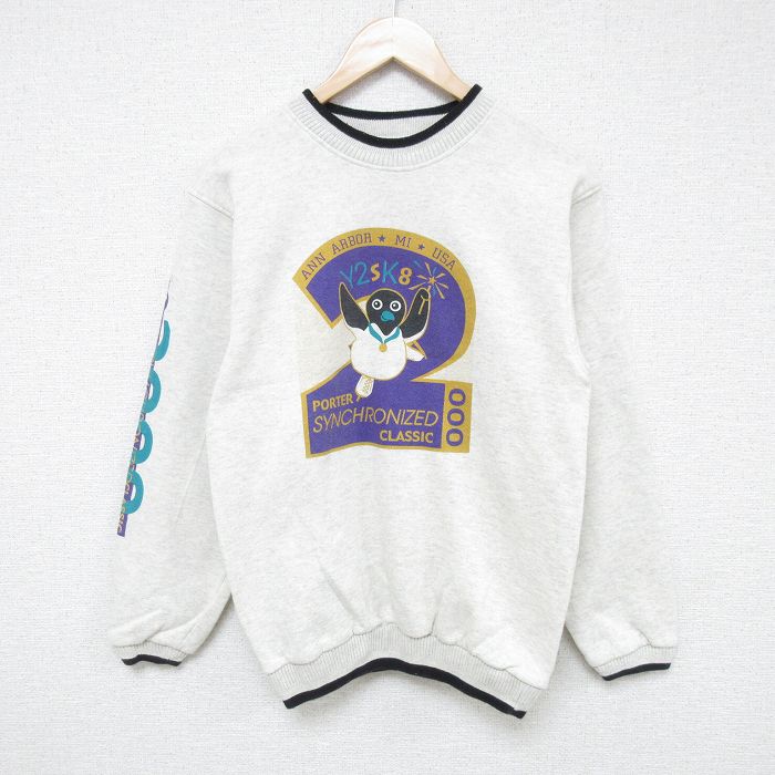 【50%OFF】S★古着 長袖 スウェット メンズ 00年代 00s 鳥 クルーネック 薄グレー 霜降り 25may28 中古 スエット トレーナー トップス