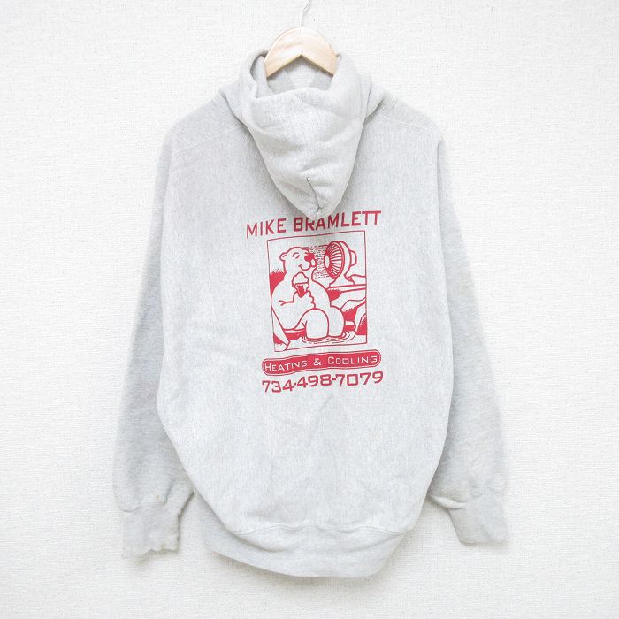 XL★古着 リー Lee 長袖 スウェット パーカー メンズ 00年代 00s クマ 大きいサイズ グレー 霜降り 25may28 中古 スエット トレーナー トップス