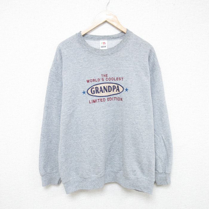 XL★古着 フルーツオブザルーム 長袖 スウェット メンズ 00年代 00s グランパ クルーネック グレー 霜降り 25may28 中古 スエット トレーナー トップス