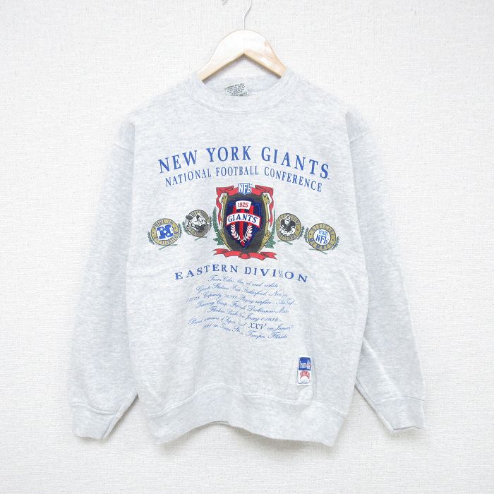 【50%OFF】M★古着 長袖 スウェット メンズ 90年代 90s NFL ニューヨークジャイアンツ クルーネック USA製 薄グレー 霜降り アメフト スーパーボウル 25may28 中古 スエット トレーナー トップス