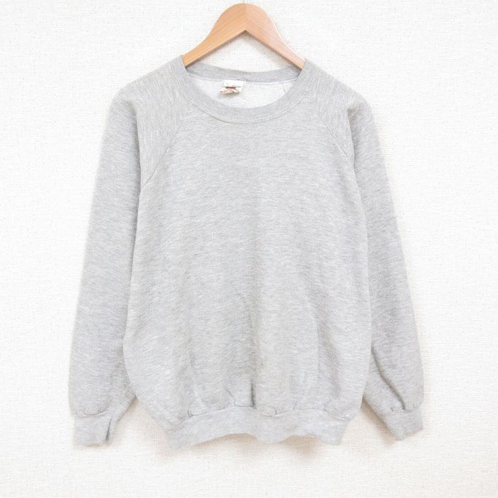 【20%OFF】XL★古着 フルーツオブザルーム 長袖 スウェット メンズ 80年代 80s 無地 ラグラン クルーネック USA製 グレー 霜降り 25may28 中古 スエット トレーナー トップス