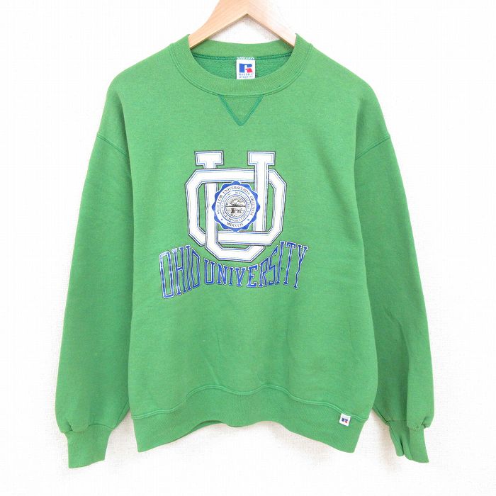 XL★古着 ラッセル 長袖 スウェット メンズ 90年代 90s オハイオ カレッジ クルーネック USA製 緑 グリーン 【spe】 25may28 中古 スエット トレーナー トップス