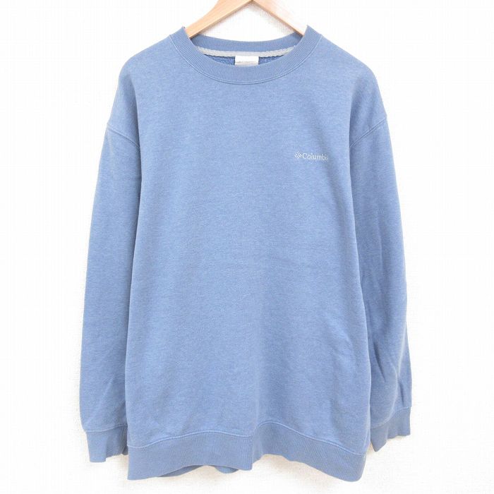 【50%OFF】XL★古着 コロンビア COLUMBIA 長袖 スウェット メンズ ワンポイントロゴ 大きいサイズ クルーネック 薄紺 ネイビー 霜降り 25may28 中古 スエット トレーナー トップス