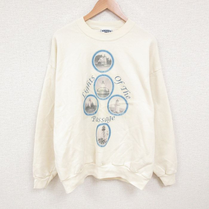 XL★古着 リー Lee 長袖 スウェット メンズ 00年代 00s 灯台 大きいサイズ クルーネック 生成り 25may28 中古 スエット トレーナー トップス