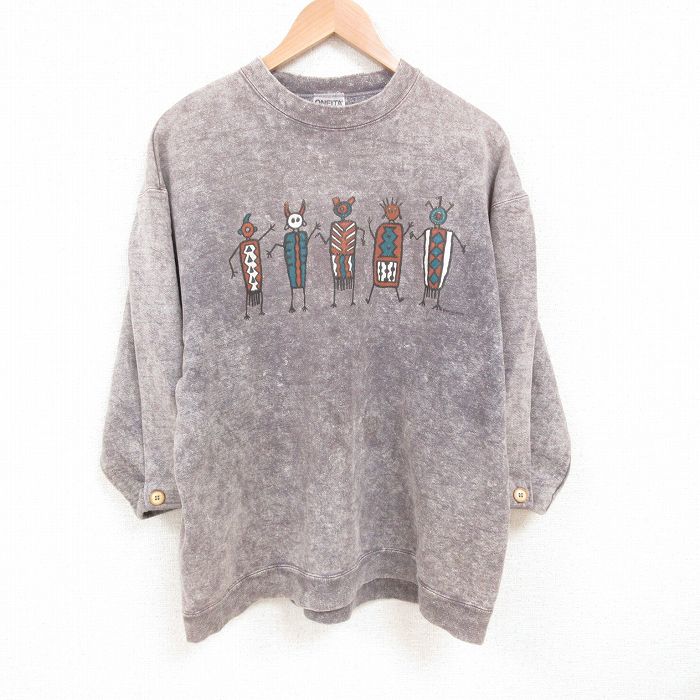 【50%OFF】XL★古着 オニータ ONEITA 長袖 スウェット メンズ 90年代 90s 民族 クルーネック USA製 グレー 霜降り 25may28 中古 スエット トレーナー トップス