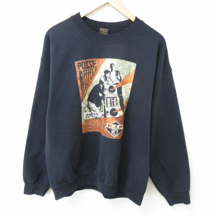L★古着 オベイ OBEY 長袖 ロック バンド スウェット メンズ ビースティーボーイズ クルーネック 黒 ブラック 【spe】 25may29 中古 スエット トレーナー トップス