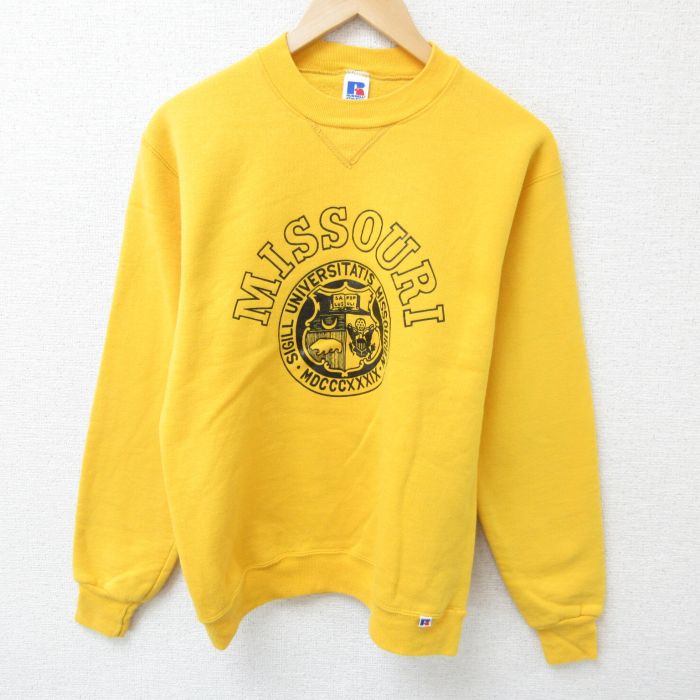 S★古着 ラッセル 長袖 スウェット メンズ 80年代 80s ミズーリ カレッジ クルーネック USA製 黄 イエロー 【spe】 25may29 中古 スエット トレーナー トップス