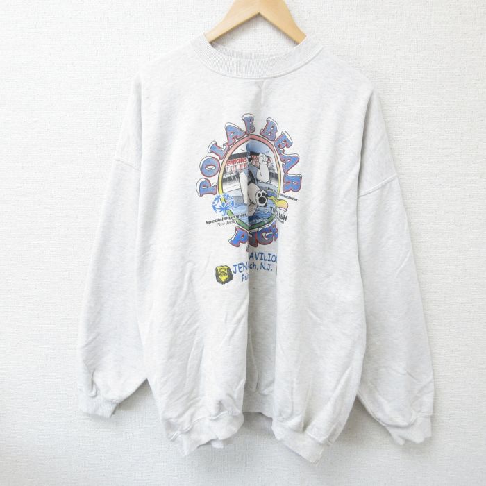 【50%OFF】XL★古着 長袖 スウェット メンズ 00年代 00s クマ 大きいサイズ クルーネック 薄グレー 霜降り 25may29 中古 スエット トレーナー トップス