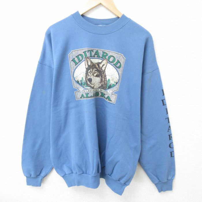 【50%OFF】XL★古着 ヘインズ Hanes 長袖 スウェット メンズ 00年代 00s アラスカ 大きいサイズ クルーネック 水色 25may29 中古 スエット トレーナー トップス