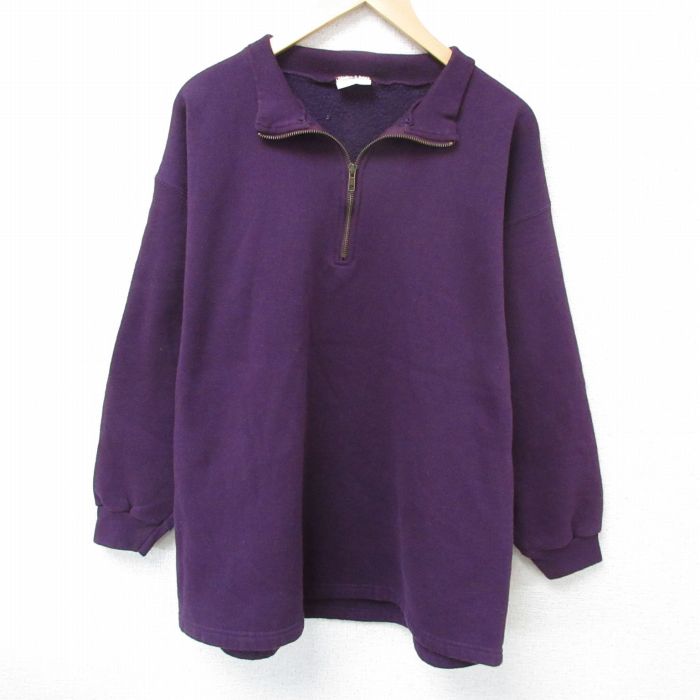 【50%OFF】XL★古着 長袖 ハーフジップ スウェット メンズ 90年代 90s モックネック ハイネック 紫 パープル 25may29 中古 スエット トレーナー トップス